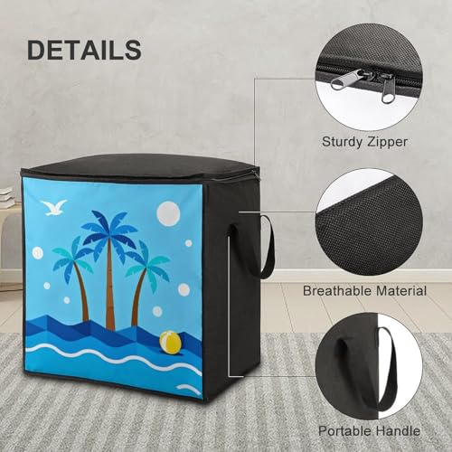 Blue Tropical Storage Bag Portable Closet Organizer Storage Bags Quilt Storage Bags with Zippered Breathable Storage Bag with Carry Handles for Blanket Pillow Bedding