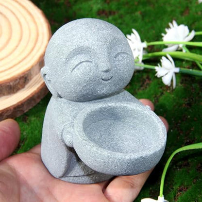Buddha Sandstone Statues 2pcs, Jizo Monk and Prayer Monk Figurines Zen Monk Sculptures Ornament for Wealth Good Luck Garden Home Office Car Decor