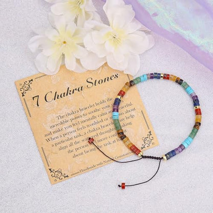 BONNY BOXX Braided Genuine Bracelet, Elegant Handcrafted Natural Gemstone Crystal Bracelet Healing Power Energy Inspirational Gifts with Card for Unisex - color: Chakra, size: 2*4MM