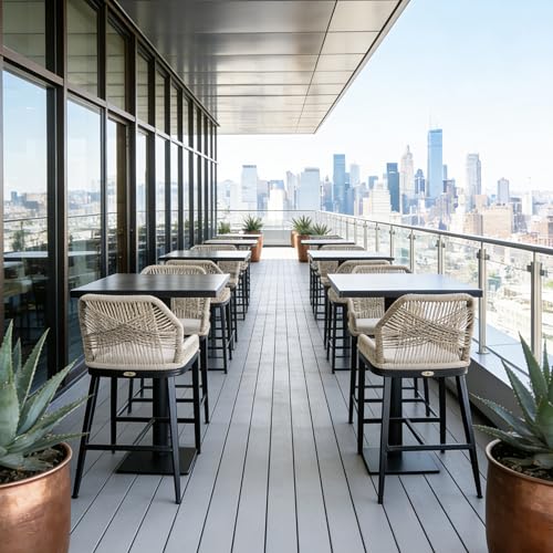 PURPLE LEAF Counter Height Bar Stools Set of 2 Rattan Wicker Outdoor Metal Boho Barstools with Back and Footrest Patio Garden Balcony Pool Bar Chairs - color: Classic/Dark Grey, size: 2pc-24.8"h