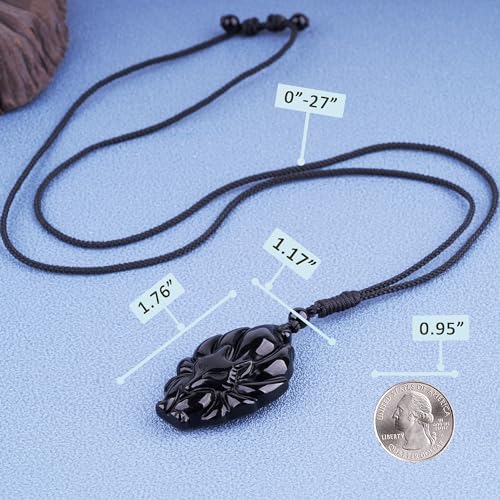 Black Obsidian Necklace Protection Pendant with Extended Bead Chain Healing Crystal Stone Amulet Necklace for Men Women - color: FoxC