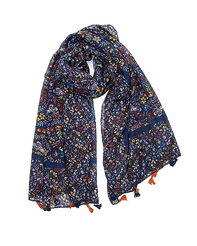 YOUR SMILE Large Boho Scarf for Women Lightweight Floral Printed Scarves Fall Winter Fashion Fringed Shawl wraps - color: 06 Navy Shivering