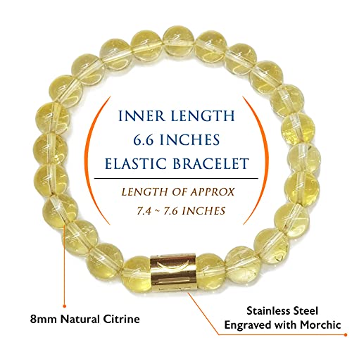 Morchic 8mm Genuine Gemstone Stretch Bracelet for Women Men Unisex, Natural Energy Crystal Stone Beads, Classic Simple Design Cuff Birthday Gift 7.5 Inch - color: Citrine