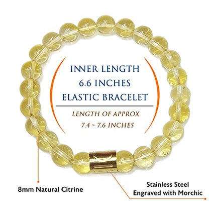 Morchic 8mm Genuine Gemstone Stretch Bracelet for Women Men Unisex, Natural Energy Crystal Stone Beads, Classic Simple Design Cuff Birthday Gift 7.5 Inch - color: Citrine