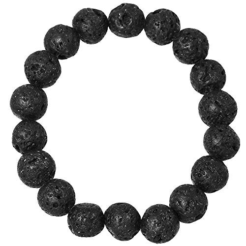 Falari 10mm Natural Semi Precious Gemstone Stretch Bracelet Unisex - color: Lava Stone