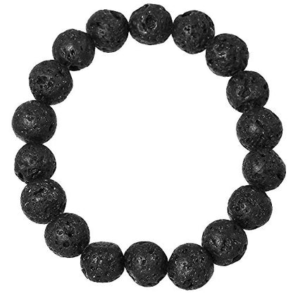 Falari 10mm Natural Semi Precious Gemstone Stretch Bracelet Unisex - color: Lava Stone
