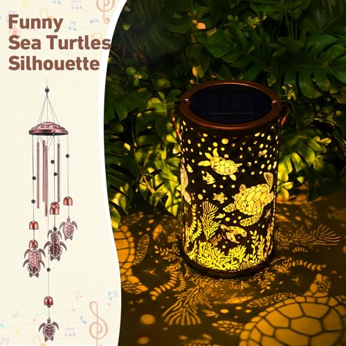 Retisee Sea Turtle Design Solar Wind Chimes Outdoor Metal Turtle Gifts Solar Light Windchimes Outside Indoors Christmas Decoration Birthday Gift for Home Lawn Porch Patio Garden Yard - style: Turtle