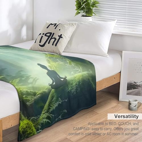Woman Meditation Jungle Green Ultra Soft Flannel Fleece Bed Blankets Lightweight Cozy Throw Blanket Room Decor for Couch Chair Bedroom Adults Bedding Cozy Blanket Outdoor Travel Blankets 50"x6 - size: 60L" x 50W"