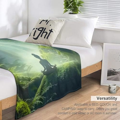 Woman Meditation Jungle Green Ultra Soft Flannel Fleece Bed Blankets Lightweight Cozy Throw Blanket Room Decor for Couch Chair Bedroom Adults Bedding Cozy Blanket Outdoor Travel Blankets 50"x6 - size: 60L" x 50W"