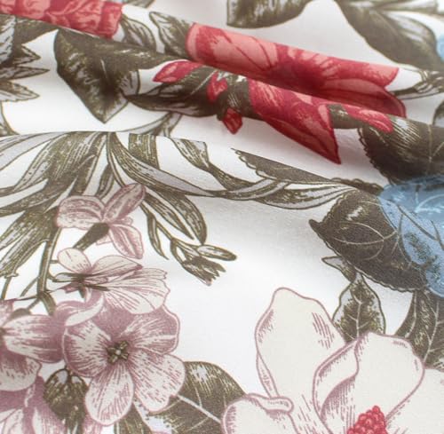 ANDANTINO 100% Silk Scarf 43" Large Square Lightweight Headscarf& Shawl–Women Hair Wraps-With Gift Packed - color: Flowers-white