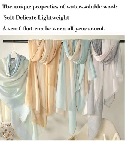 Luxury Cashmere Pashmina Style Shawl - Silk & Wool Blend Scarf, Lightweight Skin-Friendly Wrap - color: Grey-pink Gradient