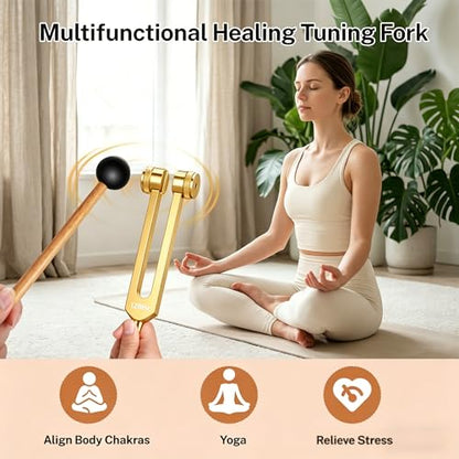 128Hz Aluminum Alloy Tuning Fork, Sound Vibration Tool with Silicone Hammer & Storage Pouch, Relaxing Vibration Device for Yoga Meditation, Daily Stress Calming & Body Leisure Care