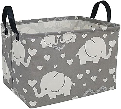 Storage Basket Home Shelf Basket Kids Organizer Box Clothes Laundry Hamper Nursery Bin Gift Laundry Basket with Handles for Home (love elephant) - color: Love elephant