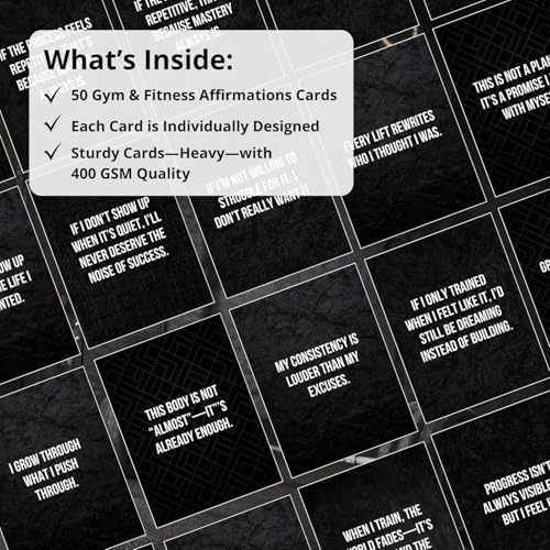 Gym & Fitness Affirmation Cards For Men Women Teens, 50 Daily Affirmations Deck for Motivational Workout Inspiration for Athletes Weightlifting
