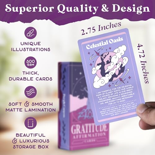 PURPLE CANYON Gratitude Cards | Positive Affirmations for Daily Reflection | Mindfulness Cards for Self Care | 52 Card Deck in Shades of Purple - style: Gratitude Affirmation Cards