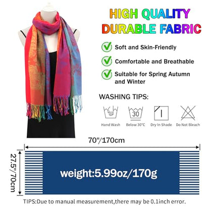 Rave Pashmina Scarf, Fashion Colorful Shawls and Wraps Soft Festival Scarves - color: C-jujube Red (Flower Pattern)