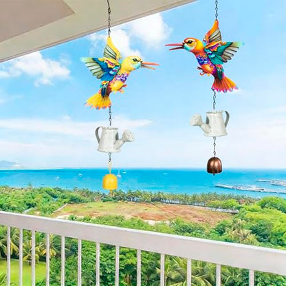 Metal Hummingbird Hanging Decor, Bird Wind Chime Bell Hanging Decor for Outdoor Garden Yard Doors Walls Living Rooms Bedrooms, 2 Pack (Bird-c-Kettle) - style: bird-c-kettle