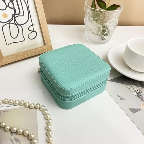 Jewelry Storage Box, Mini Jewelry Box Organizer, Portable Travel Jewelry Box for Women Earrings Necklace Rings, Cyan - color: Cyan