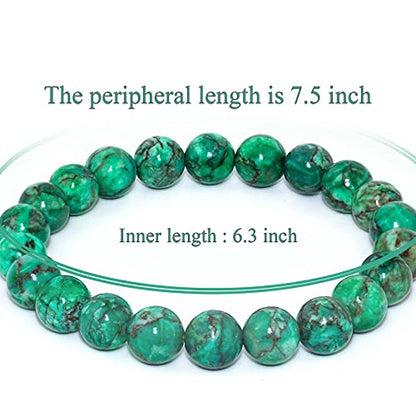 8mm Natural Gemstone Stretch Bracelet, Handmade Unisex Crystal Bracelets for Meditation, Yoga, Spiritual Healing & Positive Energy - color: Green Magnesite Turquoise