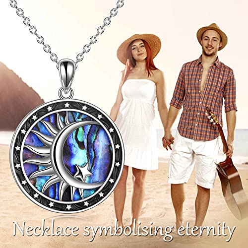 Moon Sun Star Necklace 925 Sterling Silver Abalone Shell Celestial Jewelry Gift for Women - color: Moon Sun Star Necklace