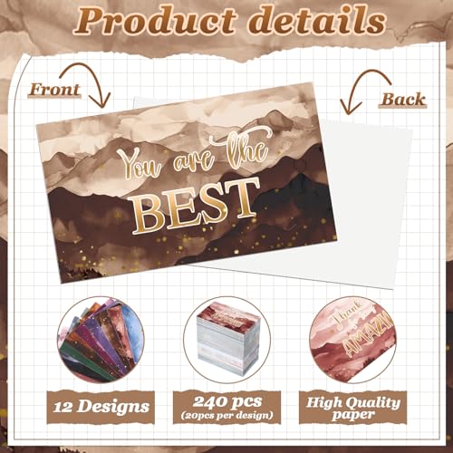 Yeaqee 240 Pcs Employee Appreciation Kudos Cards Funny Blank Back Motivational Card Encouragement Thank You Note Recognition Card for Teacher College Affirmation Gift(Scenery) - style: Scenery