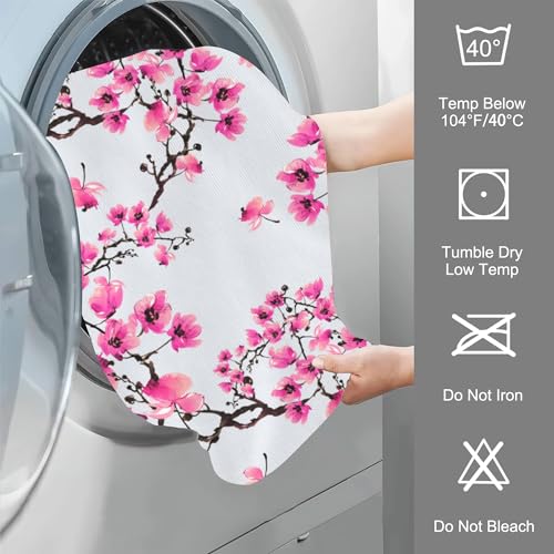 Cherry Blossom Set of 2 Soft Absorbent Towels for Bathroom & Kitchen - 14 x 28 in - color: Cherry Blossom