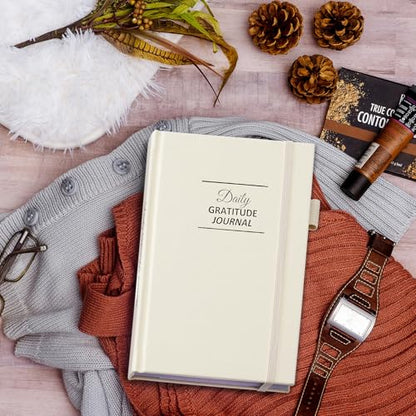 Comkiso Gratitude Journal with 4 Inspirational Stickers: Undated Daily Gratitude Journal for Women and Men - More Happiness, Affirmation, and Mindfulness in A Few Minutes with Prompts & Quotes (Beige) - color: A. Beige