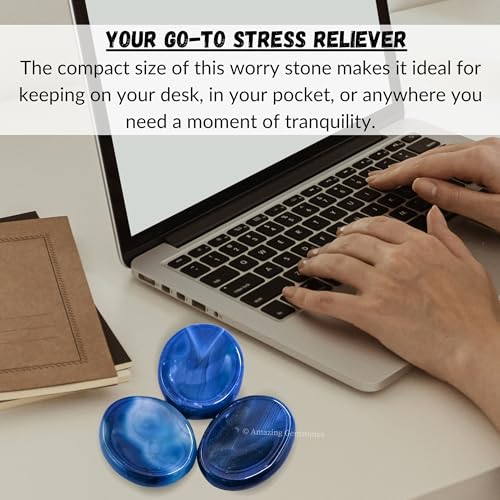 Amazing Gemstone Alma Blue Agate Worry Stone, Healing Crystals - Piedra Crystal Fidget for Gift, Meditation, Calming, Relaxation, Stress Relief - color: Blue Agate
