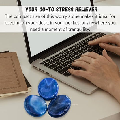 Amazing Gemstone Alma Blue Agate Worry Stone, Healing Crystals - Piedra Crystal Fidget for Gift, Meditation, Calming, Relaxation, Stress Relief - color: Blue Agate