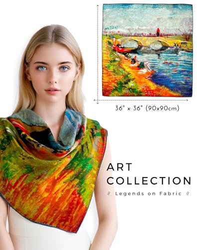 PoeticEHome Cashmere Scarf Wrap 36"x36" - Featherlight & Wrinkle-Free Artistic Square Shawl for Travel & Office, Gift Ready - color: Gleize Bridge - 36"