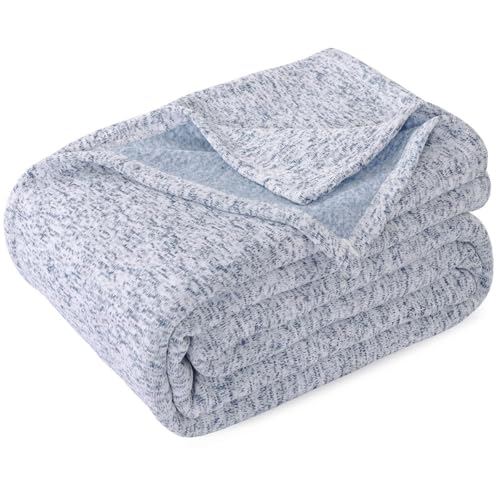 KAWAHOME Summer Sweatshirt Blanket for Bed-Lightweight Breathable Blankets, Soft Thin Knit Jersey Blanket for Hot Sleepers, 55 X 79 Inches, Heather Blue - color: Heather Blue, size: 55" x 79"