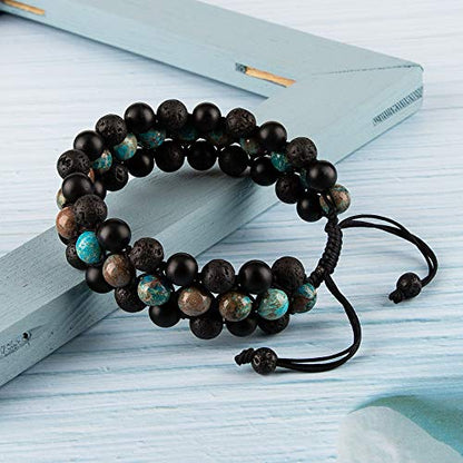 8mm Natural Lava Rock Stone Bracelets for Men, Healing Crystal Essential Oil Diffuser Beads Bracelet Chakra Yoga Energy Anxiety Gemstone Bracelet - color: Sea Sediment + Lava Rock + Agate