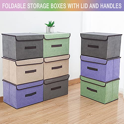 LELE LIFE Foldable Storage Box with Dustproof Lid and Handle, Foldable Storage Bin Collapsible Storage Organizer for Closet, Bedroom, Home, Purple