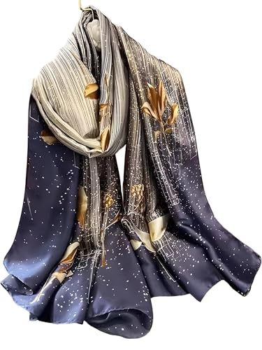 Large Shawl Scarf For Women Lightweight Wraps Silky Headscarf Long Sunscreen Scarfs - color: T11 Elegant Silver Tassels / 70"x 35"