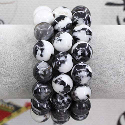 Keleny Natural Gem Semi Precious Gemstones 14mm Round Beads Crystal Stretch Bracelets 7 Inch Unisex - color: 14mm Black White Zebra Jasper