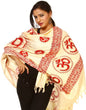 Exotic India Cream Sanatana Dharma Prayer Shawl with Large Printed Om