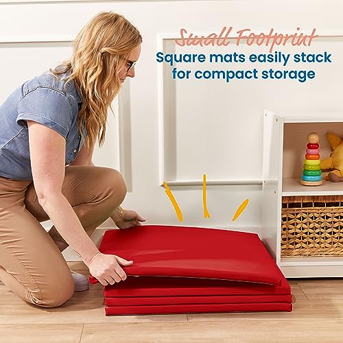 ECR4Kids SoftZone Play Patch Activity Mat Squares, Modular Playmat, Red, 4-Pack - color: Red