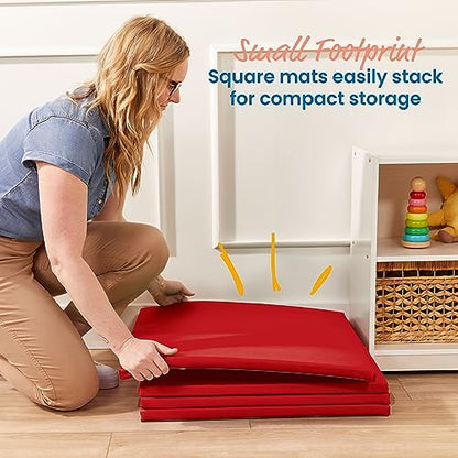 ECR4Kids SoftZone Play Patch Activity Mat Squares, Modular Playmat, Red, 4-Pack - color: Red