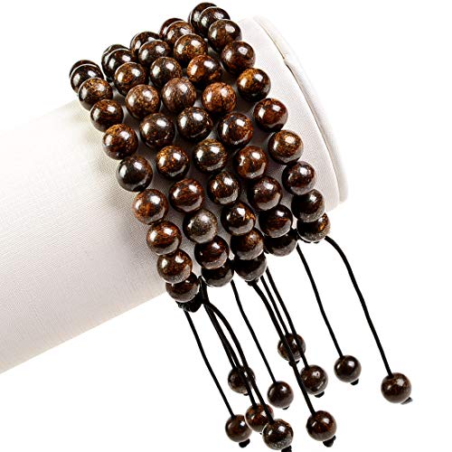 MASSIVE BEADS Natural Healing Power Gemstone Crystal Beads Unisex Adjustable Macrame Bracelets - color: Bronzite, size: 6mm