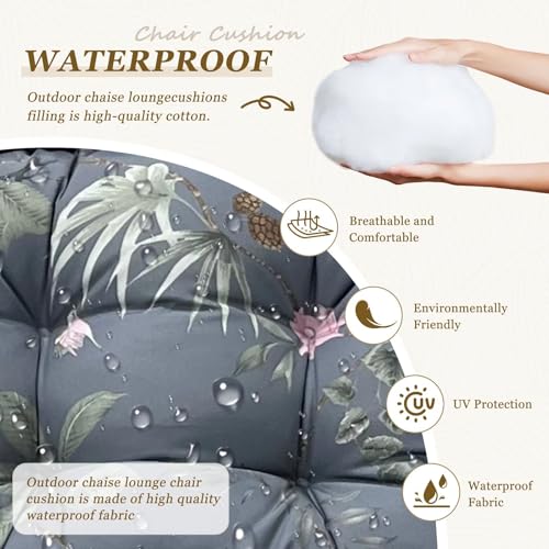 Outdoor Chaise Lounge Chair Cushion 75.1 x 23.6 x 4.7in, Waterproof Replacement Cotton Patio Thickened Pool Lounge Chair Cushion with Ties for Patio Outdoor Furniture,Tropical Blossom - color: Tropical Blossom