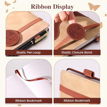 Lined Journal Notebook, A5 Hardcover Leather Journal for Men Women, 200 Pages 100 GSM Thick Paper, Journaling Notebooks for Work School Travel Note Taking, Beige & Brown - color: Beige & Brown