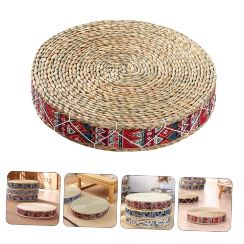 Housoutil Woven Straw Meditation Pillow Floor Cushion 30cm Diameter 7cm Height Handmade Japanese Tatami Seat Cushion for Indoor Yoga and Zen Practice