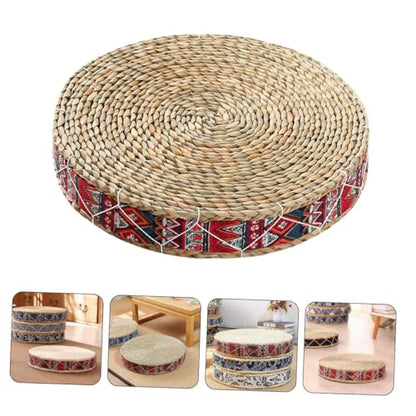 Housoutil Woven Straw Meditation Pillow Floor Cushion 30cm Diameter 7cm Height Handmade Japanese Tatami Seat Cushion for Indoor Yoga and Zen Practice