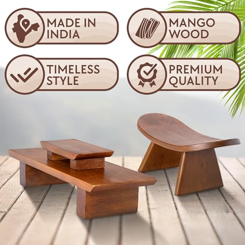 Meditation Altar Table and Meditation Ergonomic Kneeling Bench Bundle - Made of Strong and Durable Mango Wood