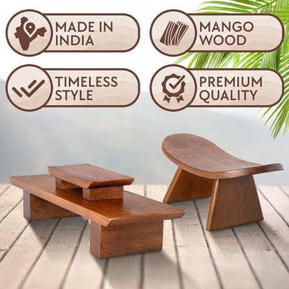 Meditation Altar Table and Meditation Ergonomic Kneeling Bench Bundle - Made of Strong and Durable Mango Wood