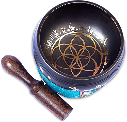 Tibetan Singing Bowl Set Brass - Master Healing Grade - Authentic Handcrafted Sound Bowl by Himalayan Bazaar - color: Black
