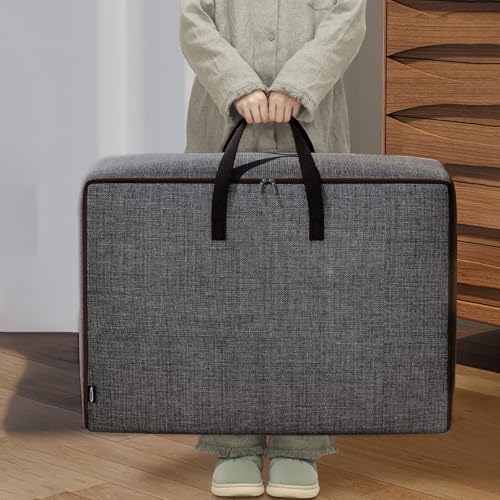 Large Oxford Cloth Storage Bag for Blankets Comforters Bedding, Heavy Duty Organizer Container with Zipper Closure, 27.5 Inches by 19.7 Inches by 11.8 Inches, Dark Gray - color: Dark gray