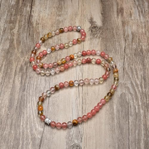 Buddha Charm Meditation Jewelry of 108 Mala Prayer Beads Bracelet or Necklace - style: Watermelon Tourmaline