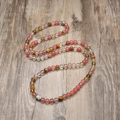 Buddha Charm Meditation Jewelry of 108 Mala Prayer Beads Bracelet or Necklace - style: Watermelon Tourmaline