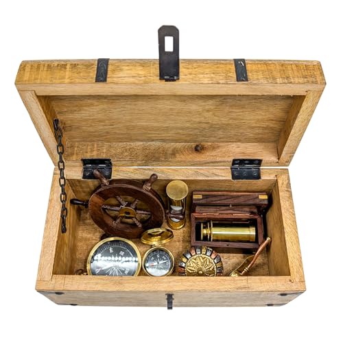 Handmade Pirate Treasure Chest - Wooden Storage Box with Iron Lock & Skeleton Key - Rustic Decorative Jewelry, Toy, Geocache, or Keepsake Chest (Large 12.25 x 6.25 x 6) - size: Large 12.25 x 6.25 x 6